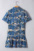 Abstract Print Bubble Sleeve Button up Mini Dress