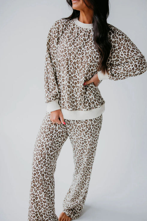 Coordinated Leopard Print Embroidery Details Pant Set