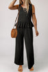 Textured Ribbed Ruffle Tank Top Wide Leg Pant Set