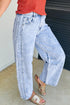 Cotton Polyester Denim Pull On Barrel Jeans
