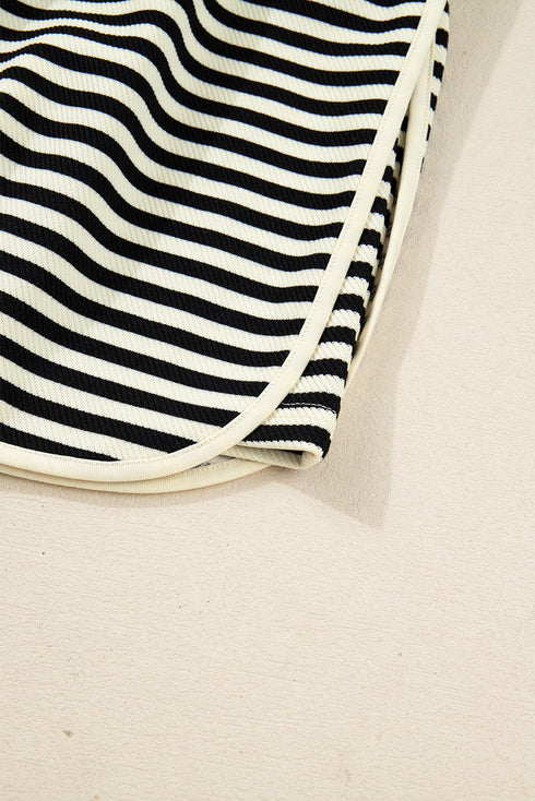 Textured Stripe Drop Shoulder Skort Two Piece Dress