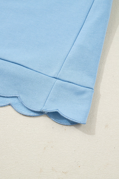 Polo Collar Snap Button Short Sleeve Scalloped Mini Dress