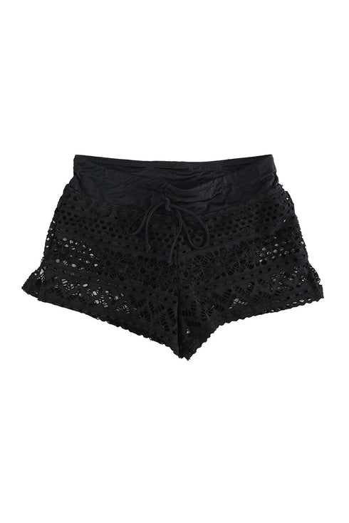 Geometric Openwork Drawstring Waist Swim Cover Up Shorts
