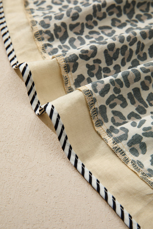 Leopard Print Contrast Trim Bracelet Sleeve Mini Dress