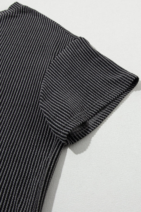 Corded Ribbed Knit Loose Fit Tee And Short Set