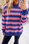 Striped Panel Mock Neck Relaxed Pullover Sweatshirt