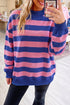 Mock Neck Cotton Striped Pattern Relaxed Sweatshirt