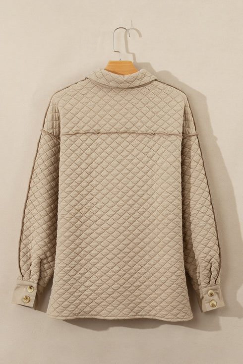 Casual Textured Quilted Puffer Button Front Shacket Jacket