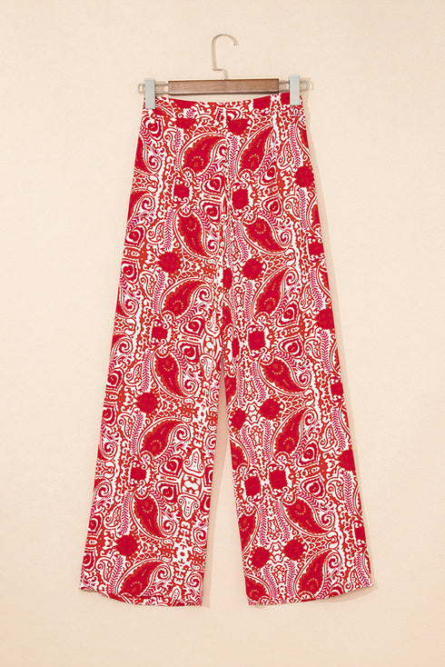 Bohemian Paisley Print Buttoned High Waist Wide Leg Pants
