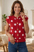 Relaxed Polka Dot Print Decorated Button Sweater Vest