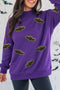 Sequin Bat Pattern Mock Neck Graphic Sweatshirt