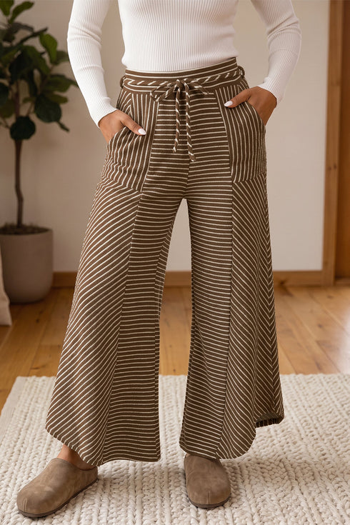 Striped Pattern Patchwork Design Wide Leg Pants