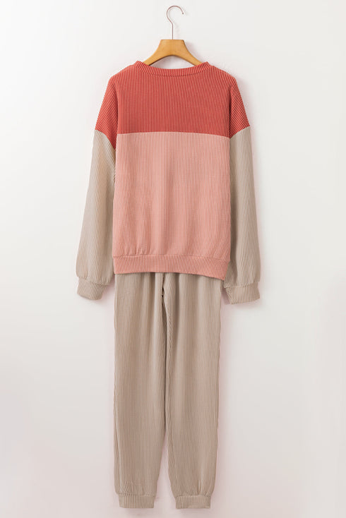 Corded Textured Long Sleeve Pullover And Pant Set