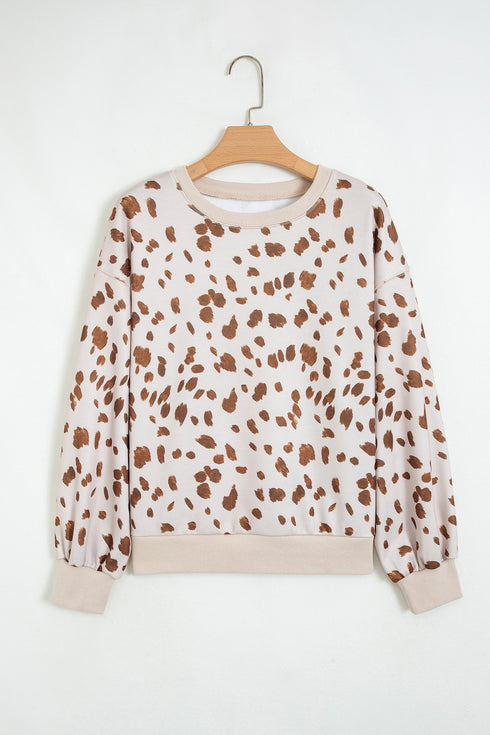Leopard Spot Drop Shoulder Round Neck Graphic Sweatshirt