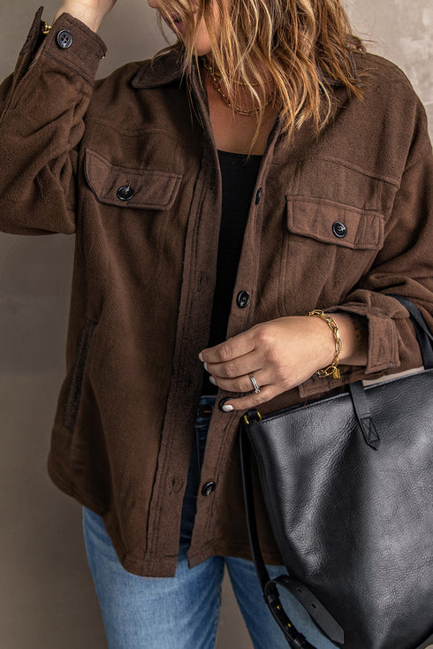 Exclusive Casual Turn Down Collar Buttoned Shirt Jacket