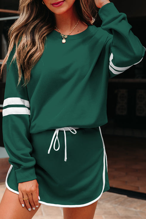 Varsity Stripe Contrast Trim Pullover Skort Two Piece Dress