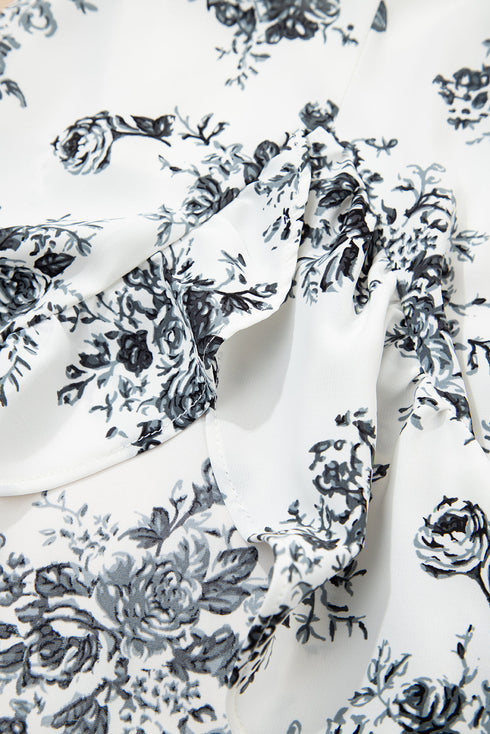 Bohemian Floral Print High Waist Ruffle Split Maxi Skirt