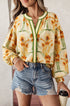 Floral Print V Neck Long Sleeve Blouse