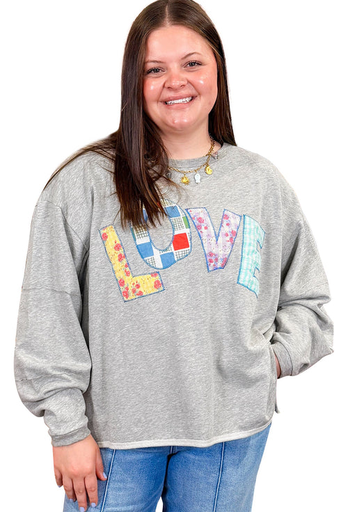 Letter Graphic Long Sleeve Patch Embroidery Tunic Top