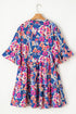 Floral Print Ruffled Three Quarter Sleeve Mini Dress