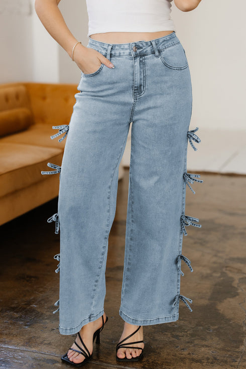 Bow Knot Side Detail Loose Wide Leg Jeans