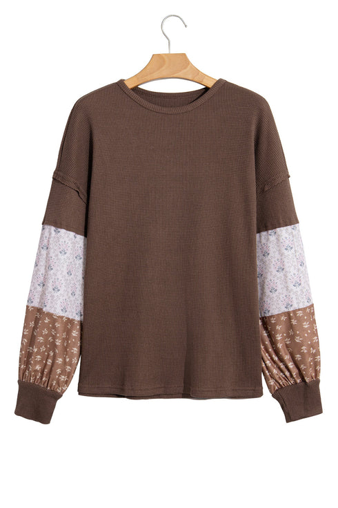Vintage Floral Waffle Texture Relaxed Pullover Tunic Top