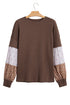 Floral Print Long Sleeve Textured Loose Pullover Tunic Top