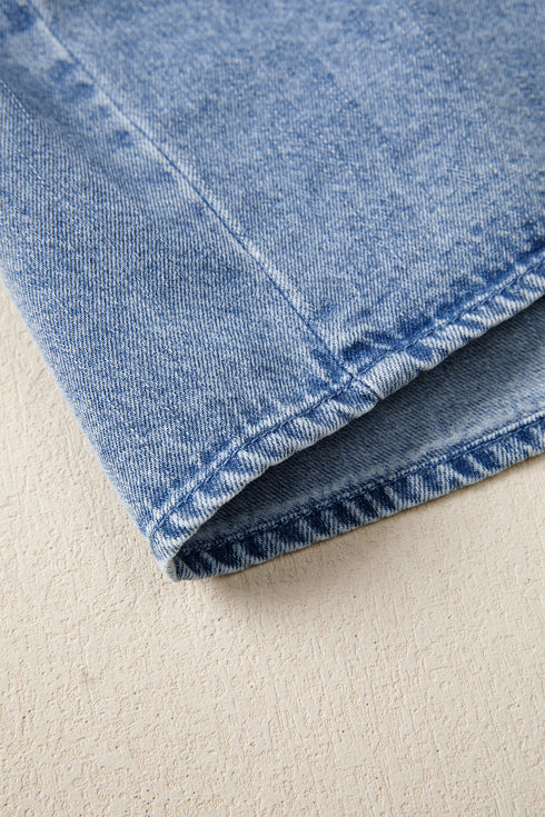 Western Puff Sleeve V Neck Ruffled Denim Mini Dress