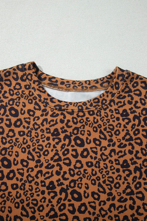 Leopard Print Long Sleeve Top Relaxed Pant Set