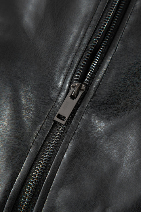 Double Flap Pocket Western Faux Leather Zip Up Vest