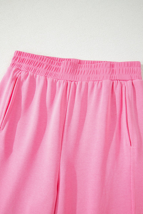 Active Solid Ribbed Tank Wide Leg Sweatpants Pant Set