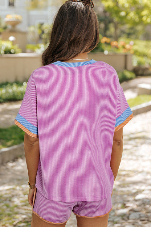 Corded Texture Panel Trim Two Piece Short Set