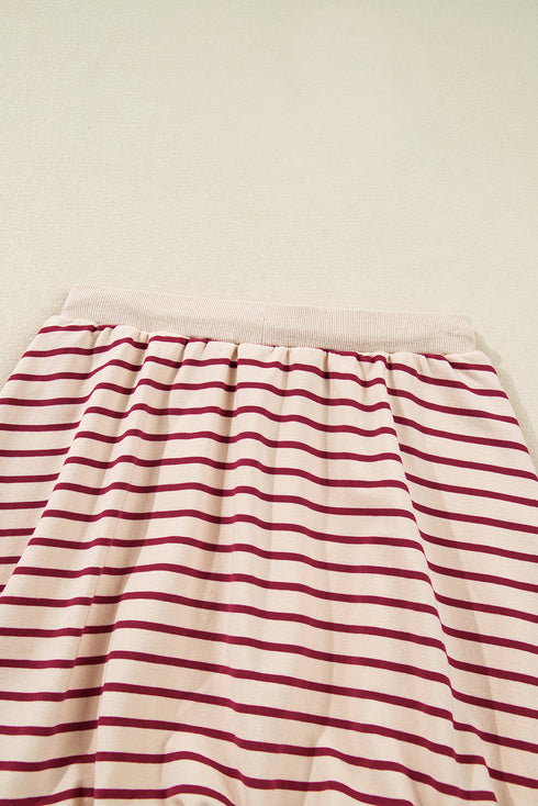 Stripe Cropped Collared Pullover Bubble Skirt Two Piece Dress