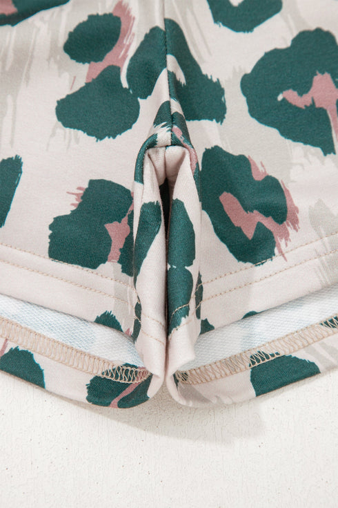 Western Style Leopard Print Contrast Trim Short Set