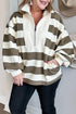 Polyester Seamed Striped Pattern Half Zipped Sweatshirt