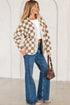 Checkered Print Chunky Sherpa Fleece Button Front Jacket