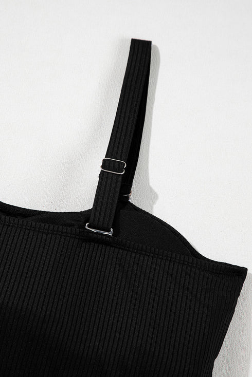 Ribbed Textured Scalloped Trim Swim Dress Swimwear