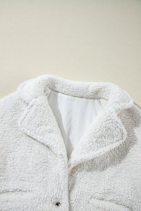 Faux Fur Fleece Button Front Pocketed Lapel Jacket