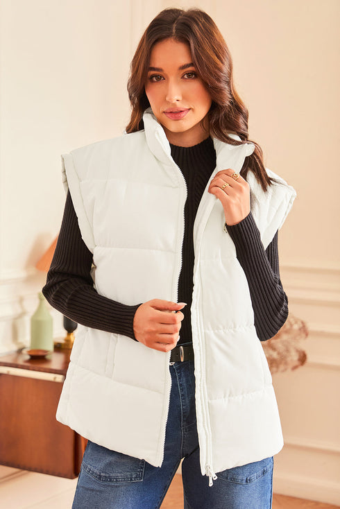 Solid Casual Oversized Stand Neck Puffer Vest