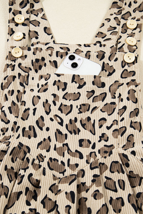 Exclusive Ribbed Leopard Print Wide Leg Bib Jumpsuit