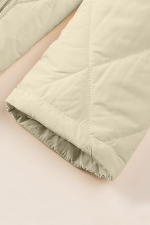 Solid Quilted Snap Button Hooded Puffer Coat
