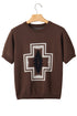 Polyester Western Print Short Sleeve Knit Sweater