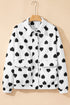 Heart Print Collared Double Flap Pocket Zip Jacket