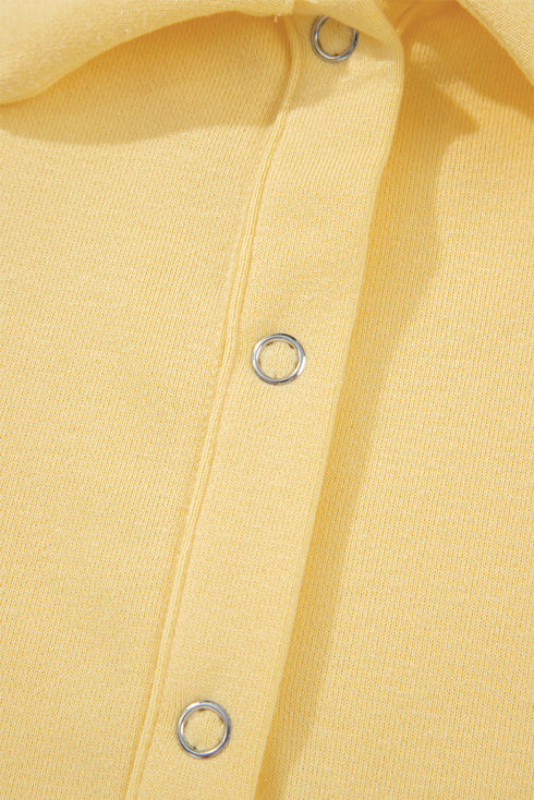 Casual Button Collar Drop Shoulder Pullover Coordinated Short Sets