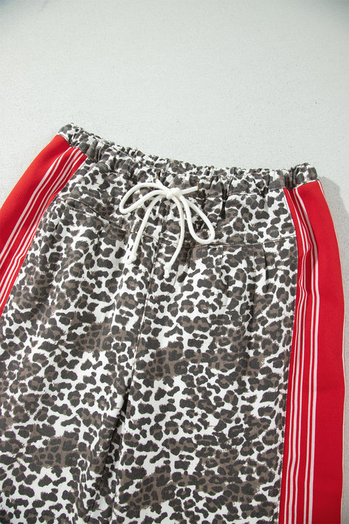 Leopard Patchwork Elastic Waist Panel Detail Jeans