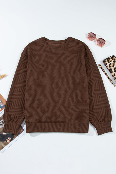 Textured Round Neck Drop Shoulder Pullover Sweatshirt