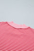 Striped Ribbed Patchwork Mock Neck Baggy Pullover Short Set