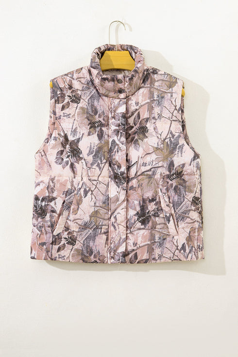 Camouflage Leaf Print Quilted Puffer Layering Vest