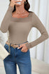 Polyester Ribbed Lace Neck Long Sleeve Top