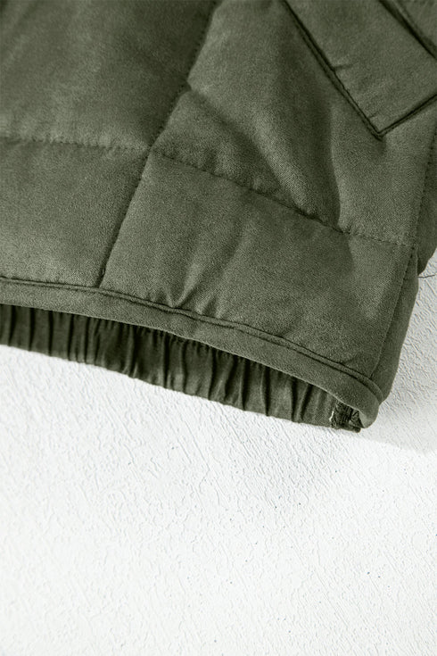 Casual Solid Zip Up Quilted Pocket Jacket